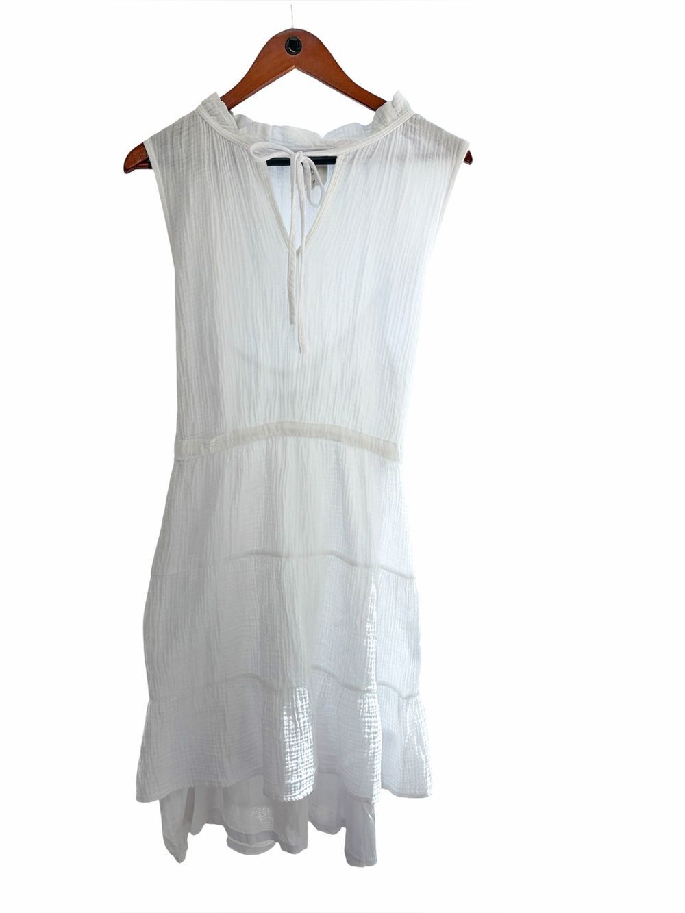 Joie White Gauze Dress L Sleeveless Tie Neck Tiered Boho Summer